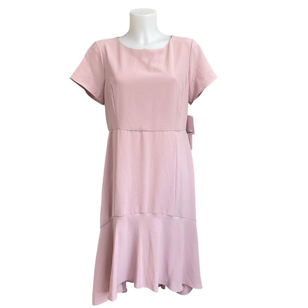 AVEC LES FILLES Short Sleeve high Low‎ Flounce Shift dress  dusty rose sz 14 NEW